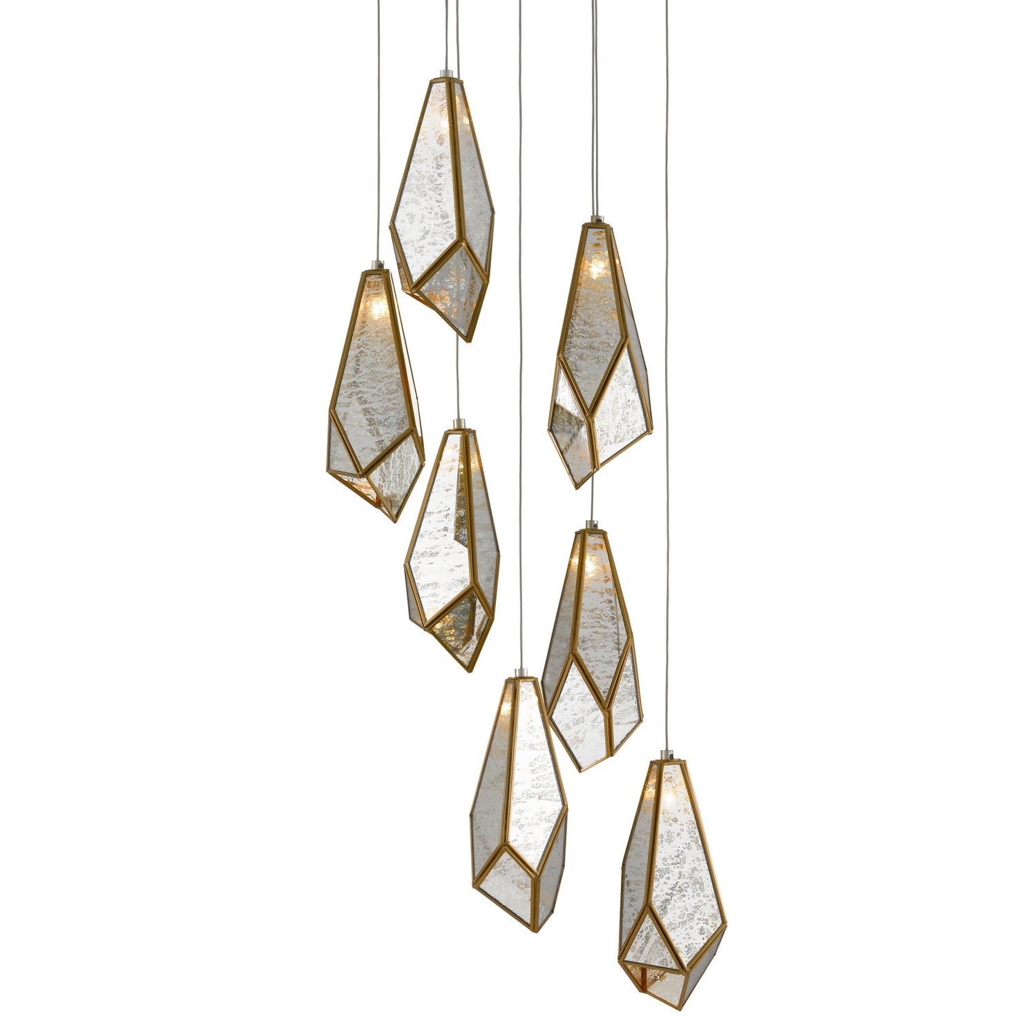 Currey and Company - 9000-0704 - Seven Light Pendant - Glace Collection - Raj Mirror/Antique Brass