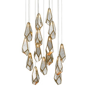 Currey and Company - 9000-0705 - 15 Light Pendant - Glace Collection - Raj Mirror/Antique Brass