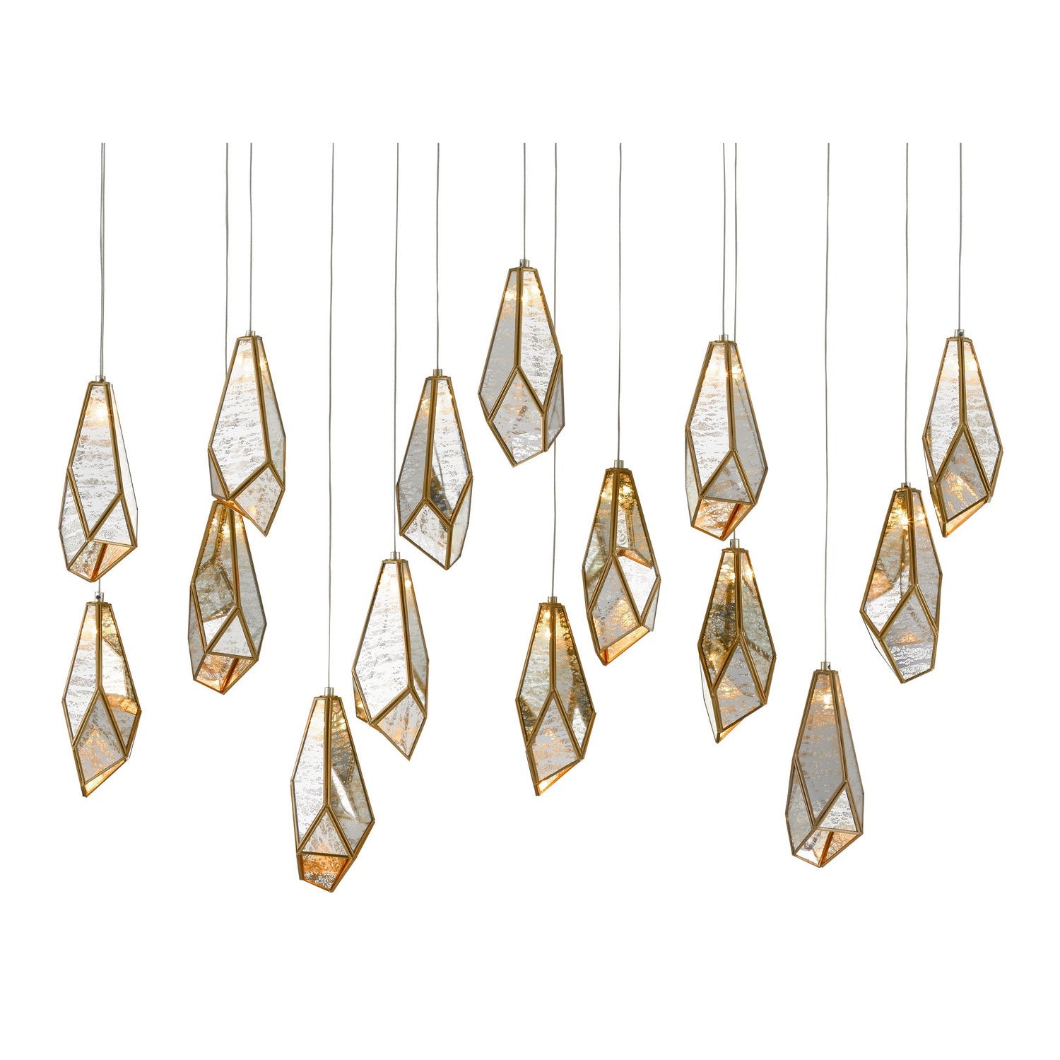Currey and Company - 9000-0706 - 15 Light Pendant - Glace Collection - Raj Mirror/Antique Brass
