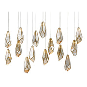 Currey and Company - 9000-0706 - 15 Light Pendant - Glace Collection - Raj Mirror/Antique Brass