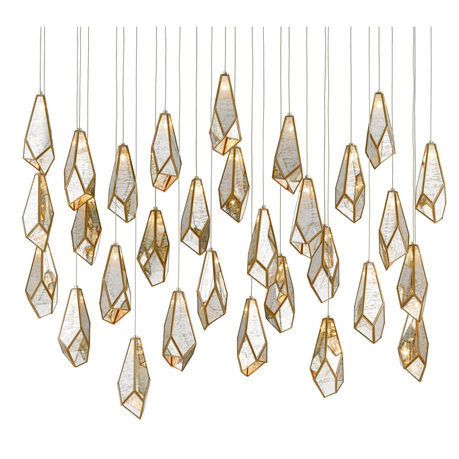 Currey and Company - 9000-0707 - 30 Light Pendant - Glace Collection - Raj Mirror/Antique Brass
