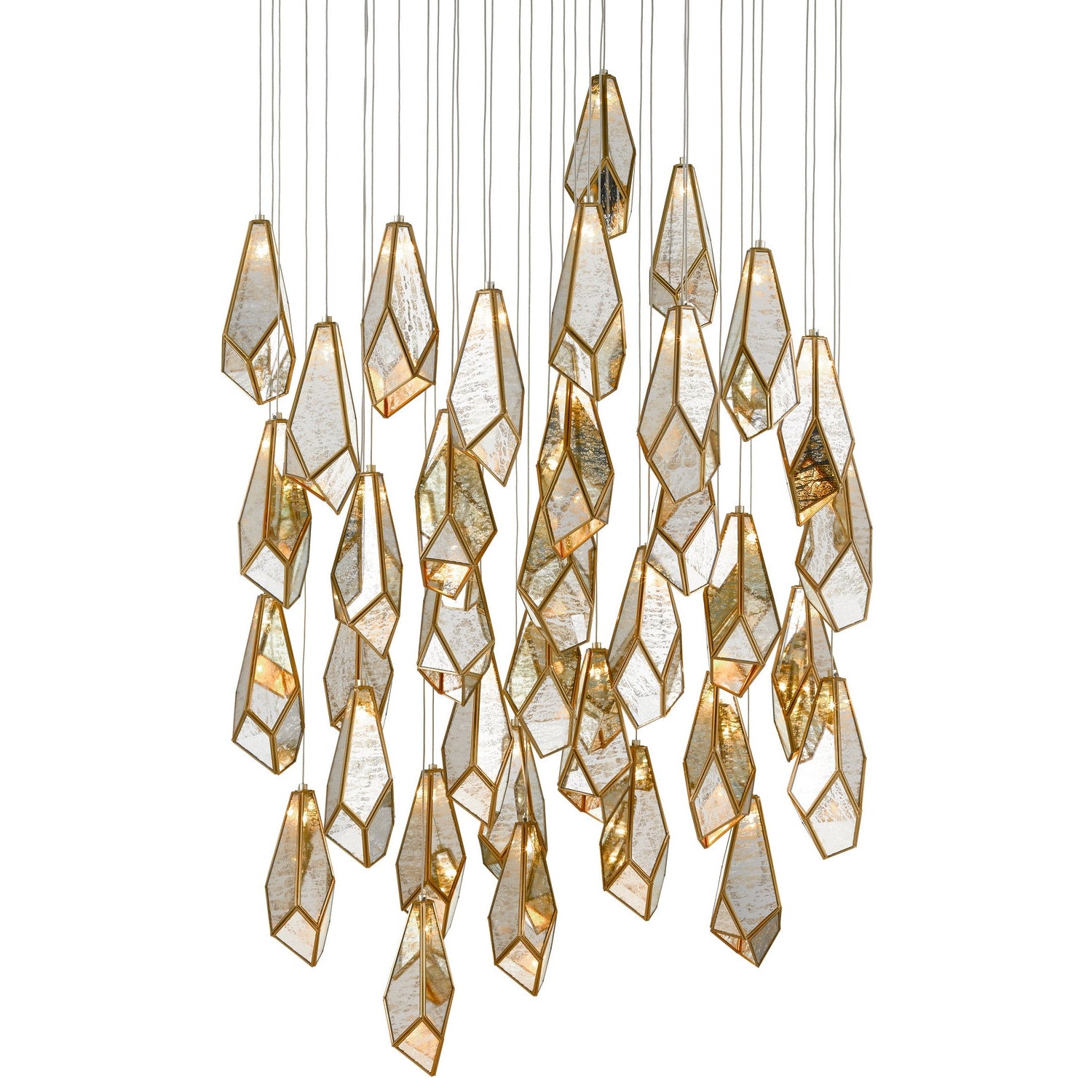 Currey and Company - 9000-0708 - 36 Light Pendant - Glace Collection - Raj Mirror/Antique Brass