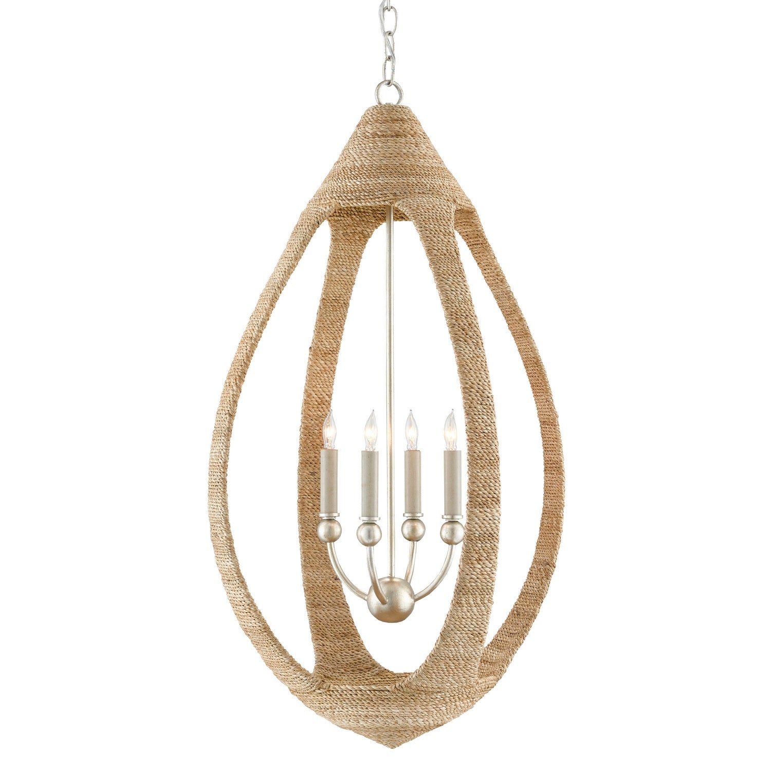 Currey and Company - 9000-0753 - Four Light Chandelier - Menorca Collection - Natural Abaca Rope/Contemporary Silver Leaf/Smokewood