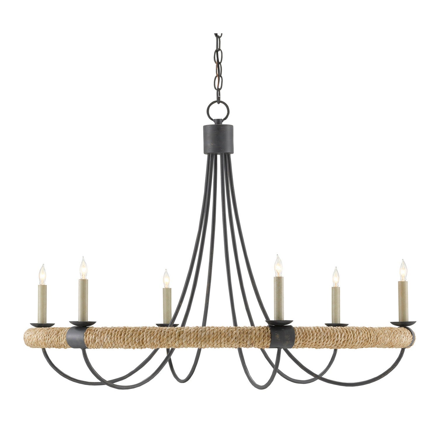 Currey and Company - 9000-0754 - Six Light Chandelier - Shipwright Chandelier - French Black/Smokewood/Natural Abaca Rope