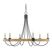 Currey and Company - 9000-0754 - Six Light Chandelier - Shipwright Chandelier - French Black/Smokewood/Natural Abaca Rope