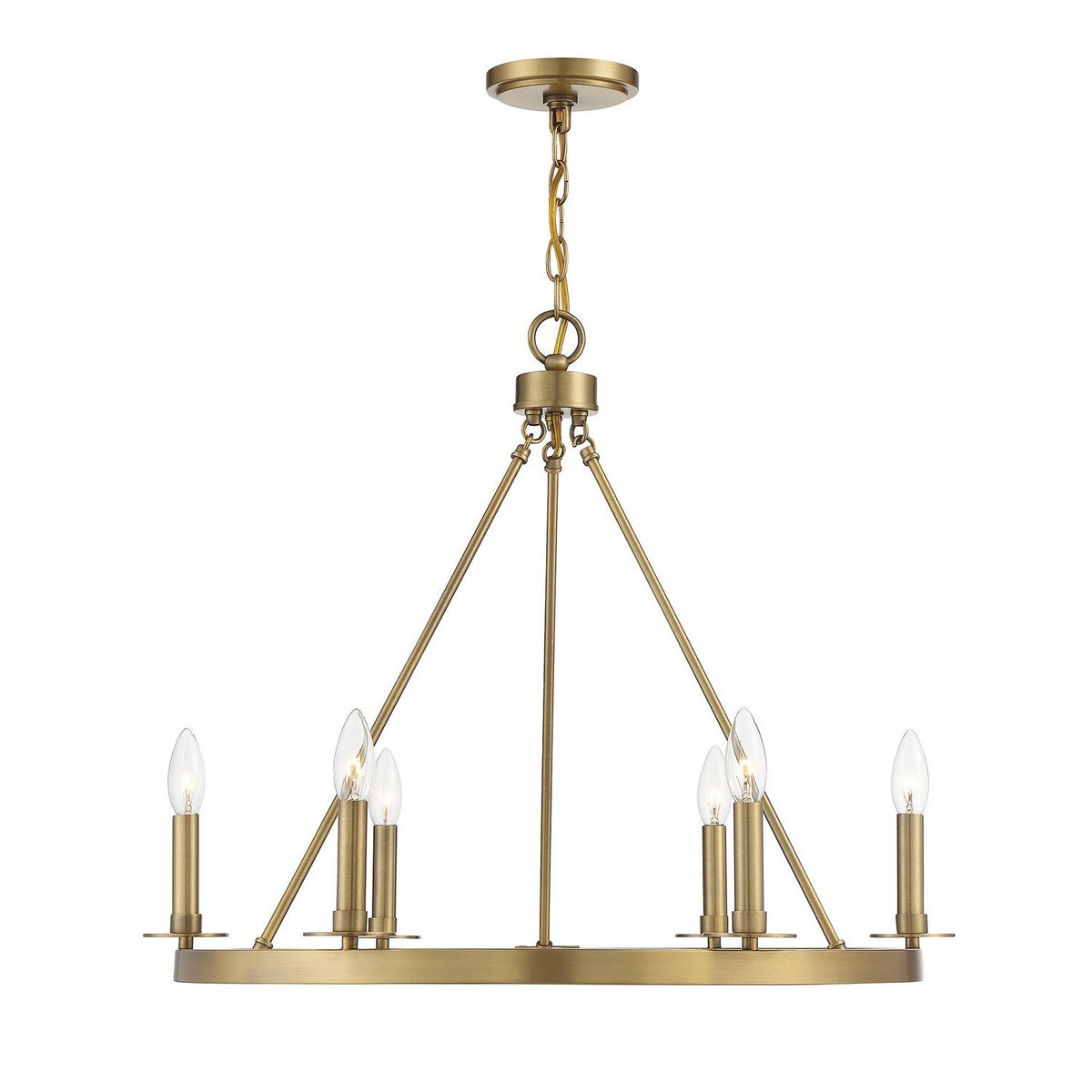 Meridian - M10093NB - Six Light Chandelier - Natural Brass