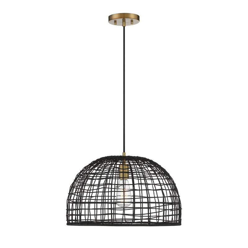 Meridian - M70105BRNB - One Light Pendant - Black with Natural Brass Accents