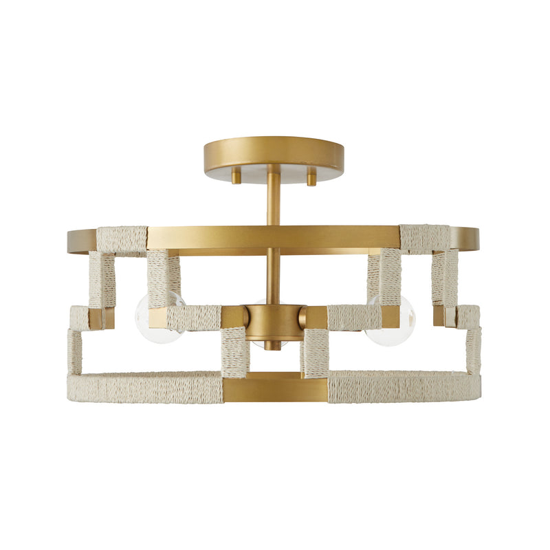 Capital Lighting - 241031NL - Three Light Semi Flush Mount - Hala - Bleached Natural Jute and Patinaed Brass