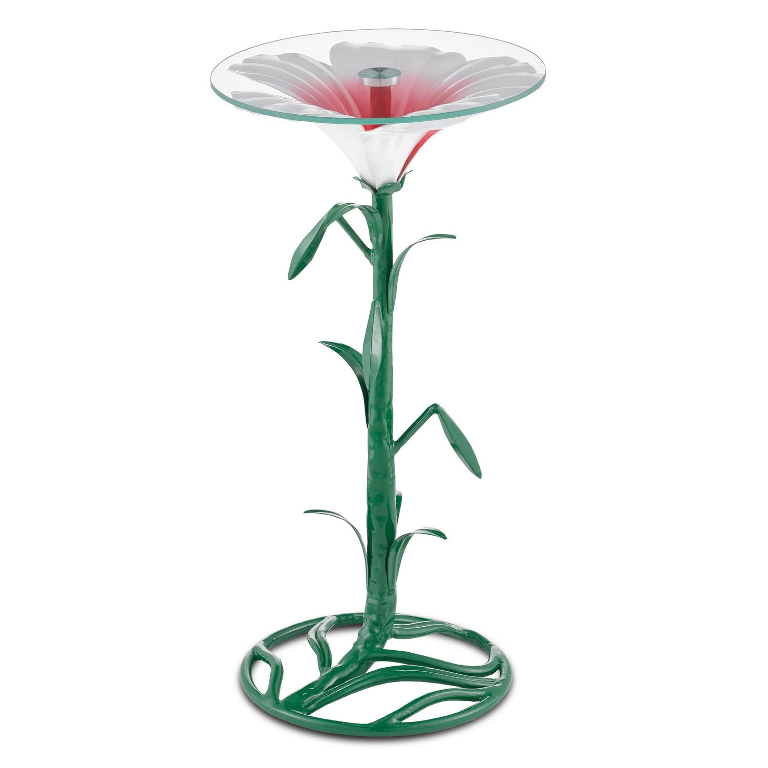 Currey and Company - 4000-0114 - Drinks Table - Hibiscus Collection - Glossy White/Pink/Green/Clear