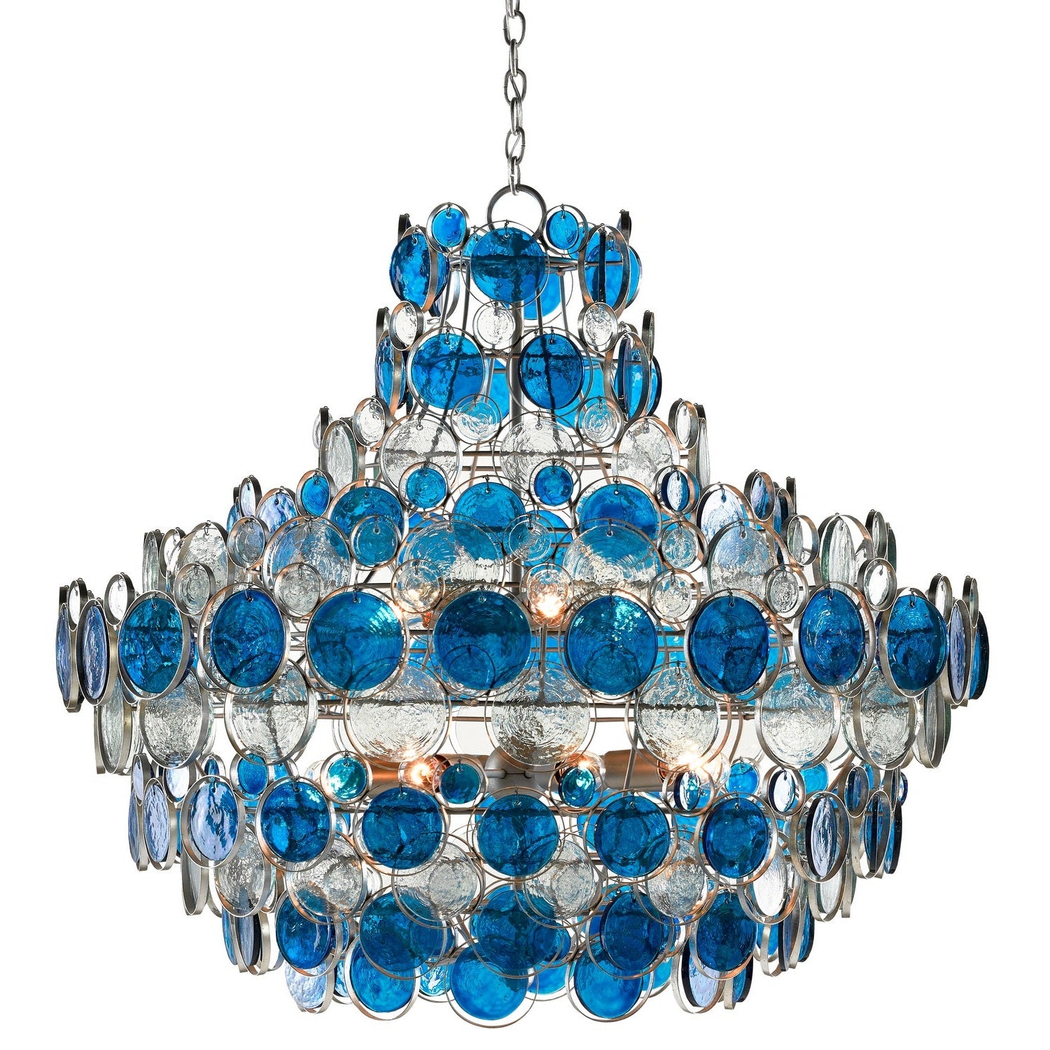 Currey and Company - 9000-0723 - 12 Light Chandelier - Galahad Collection - Contemporary Silver Leaf/Painted Silver/Blue