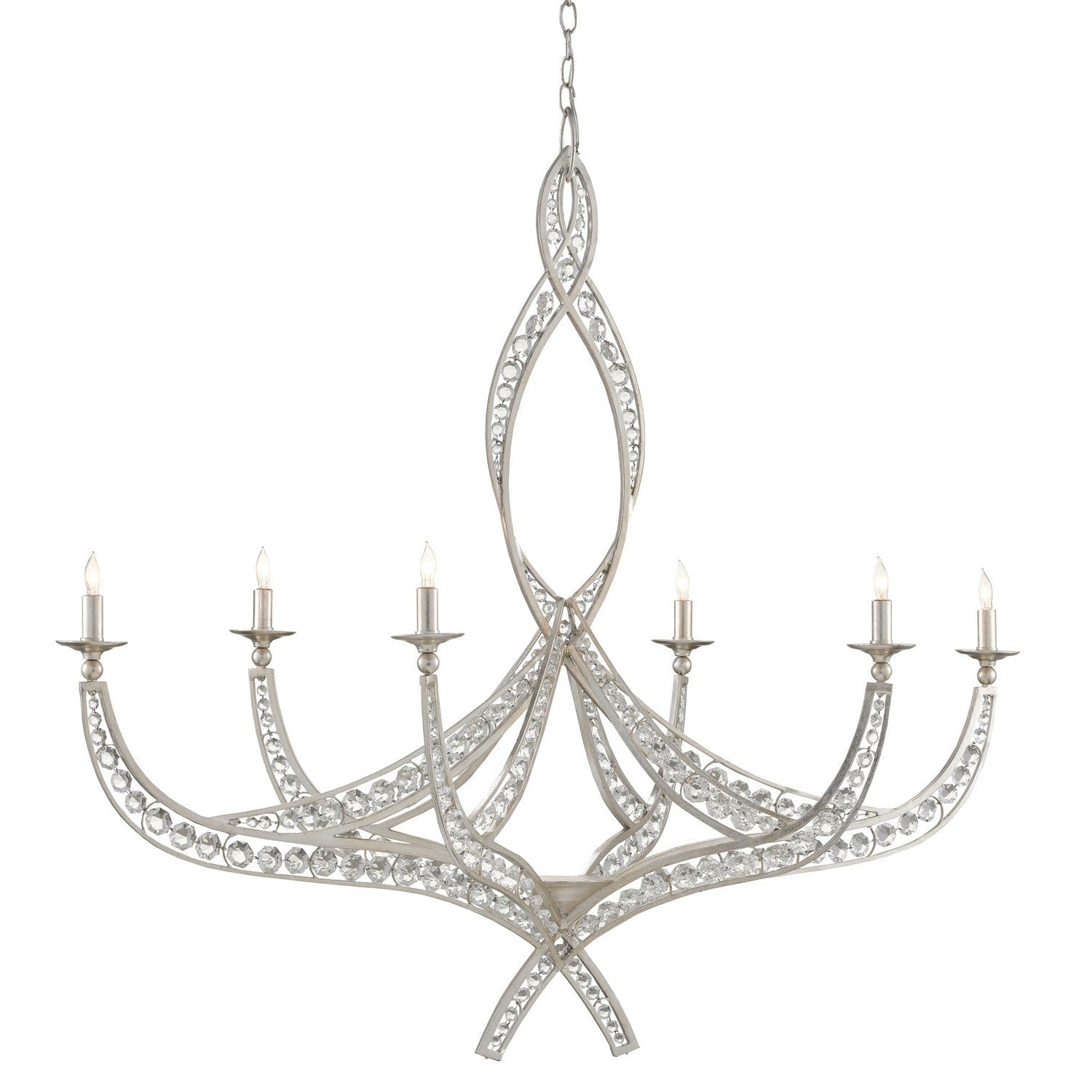 Currey and Company - 9000-0725 - Six Light Chandelier - Firebird Silver Chandelier - Contemporary Silver Leaf