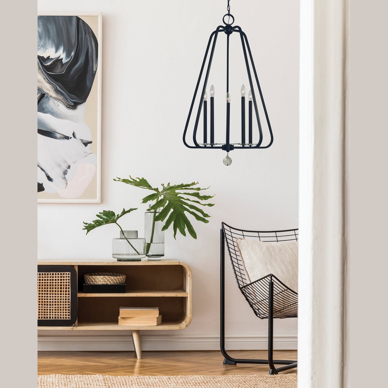 Framburg - 5512 MBLACK - Five Light Foyer Chandlier - Triangulum - Matte Black