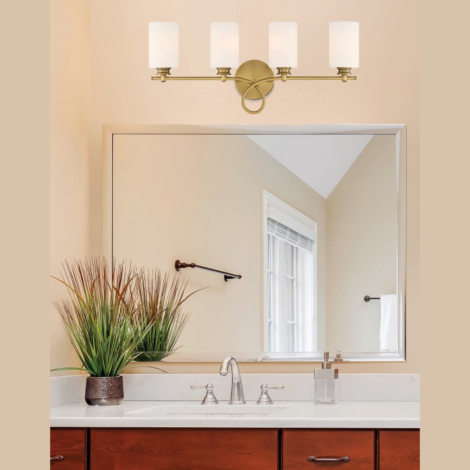 Savoy House - 8-530-4-322 - Four Light Bath Bar - Woodbury - Warm Brass