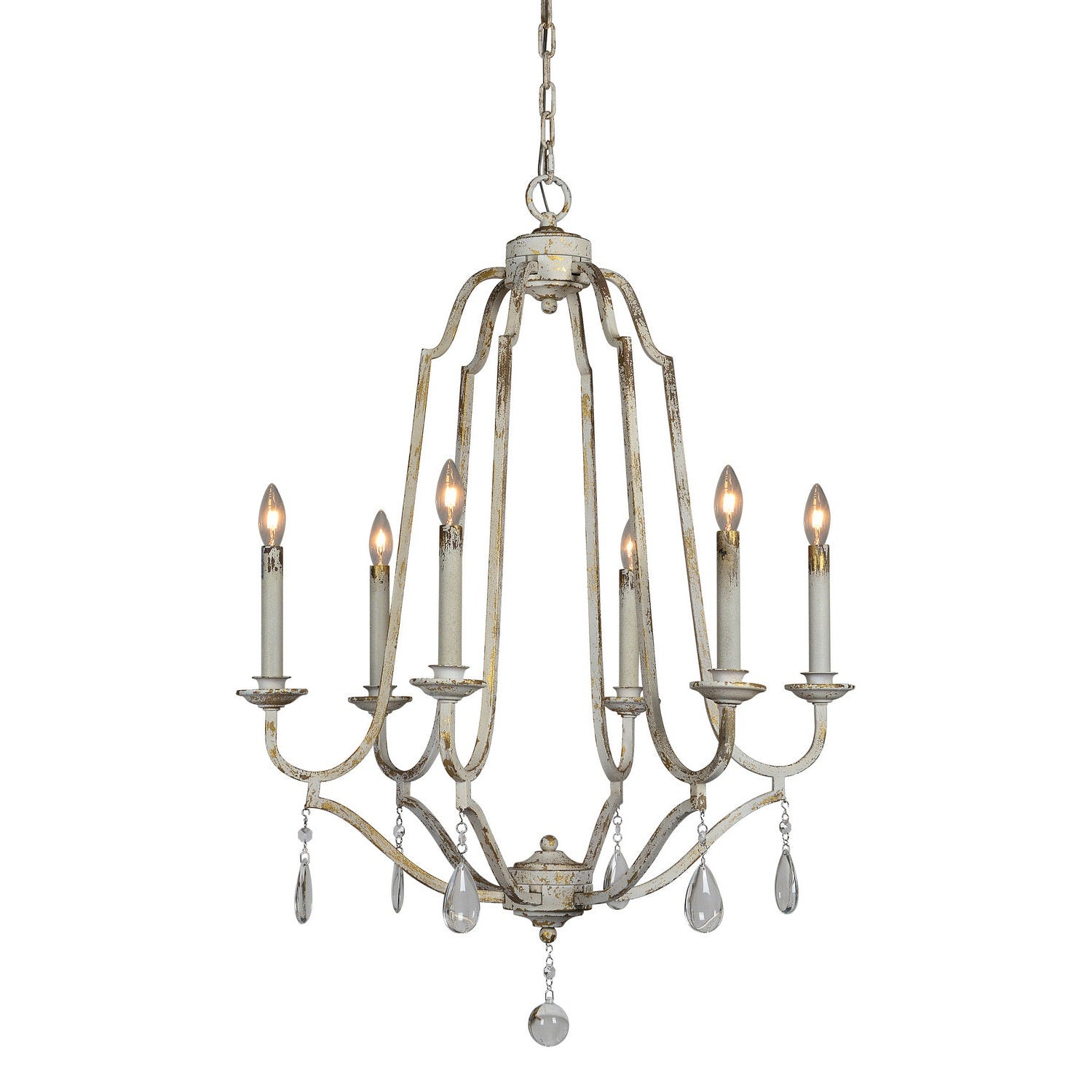 Forty West - 72535 - Six Light Chandelier - Evie - Distressed Cottage White