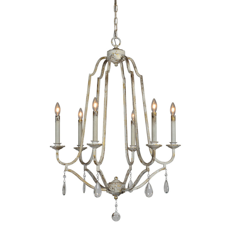 Forty West - 72535 - Six Light Chandelier - Evie - Distressed Cottage White
