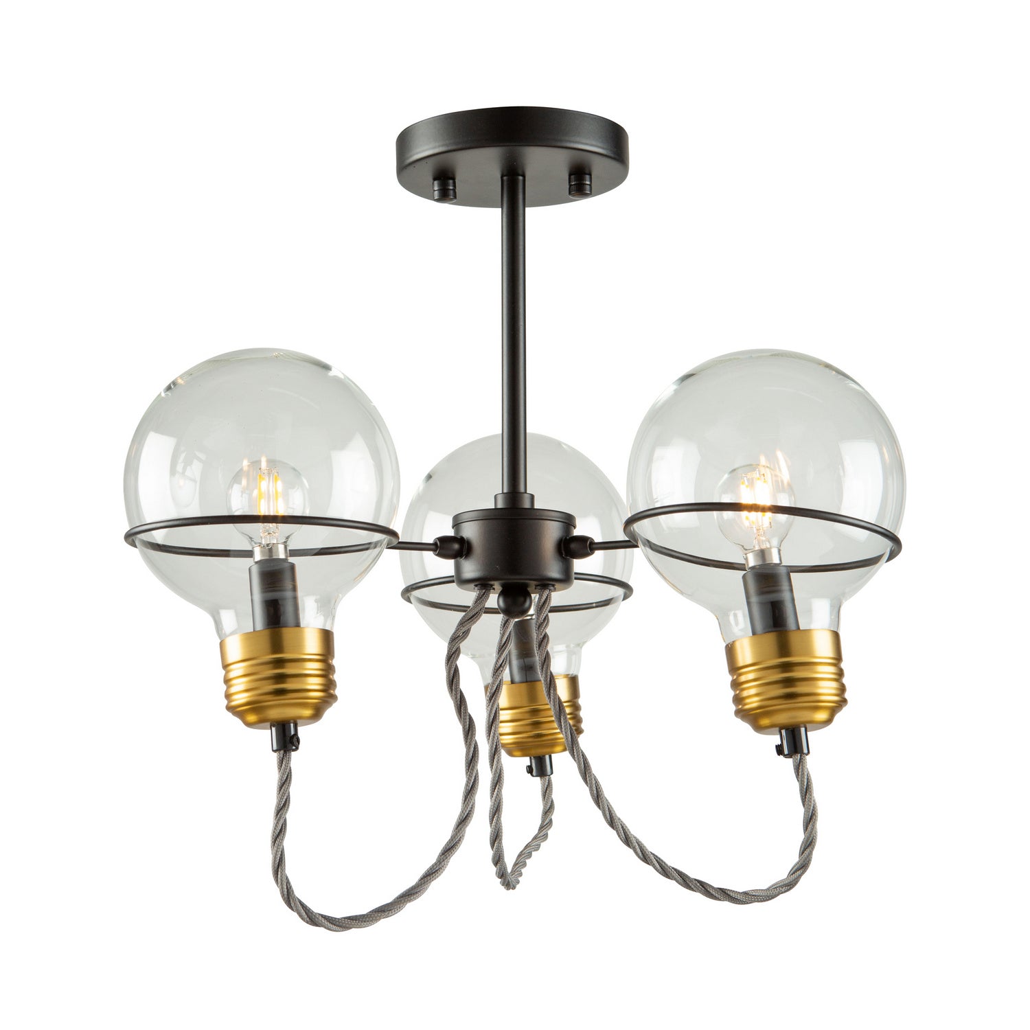Artcraft - AC11723BK - Three Light Semi-Flush Mount - Martina - Black and Brushed Brass