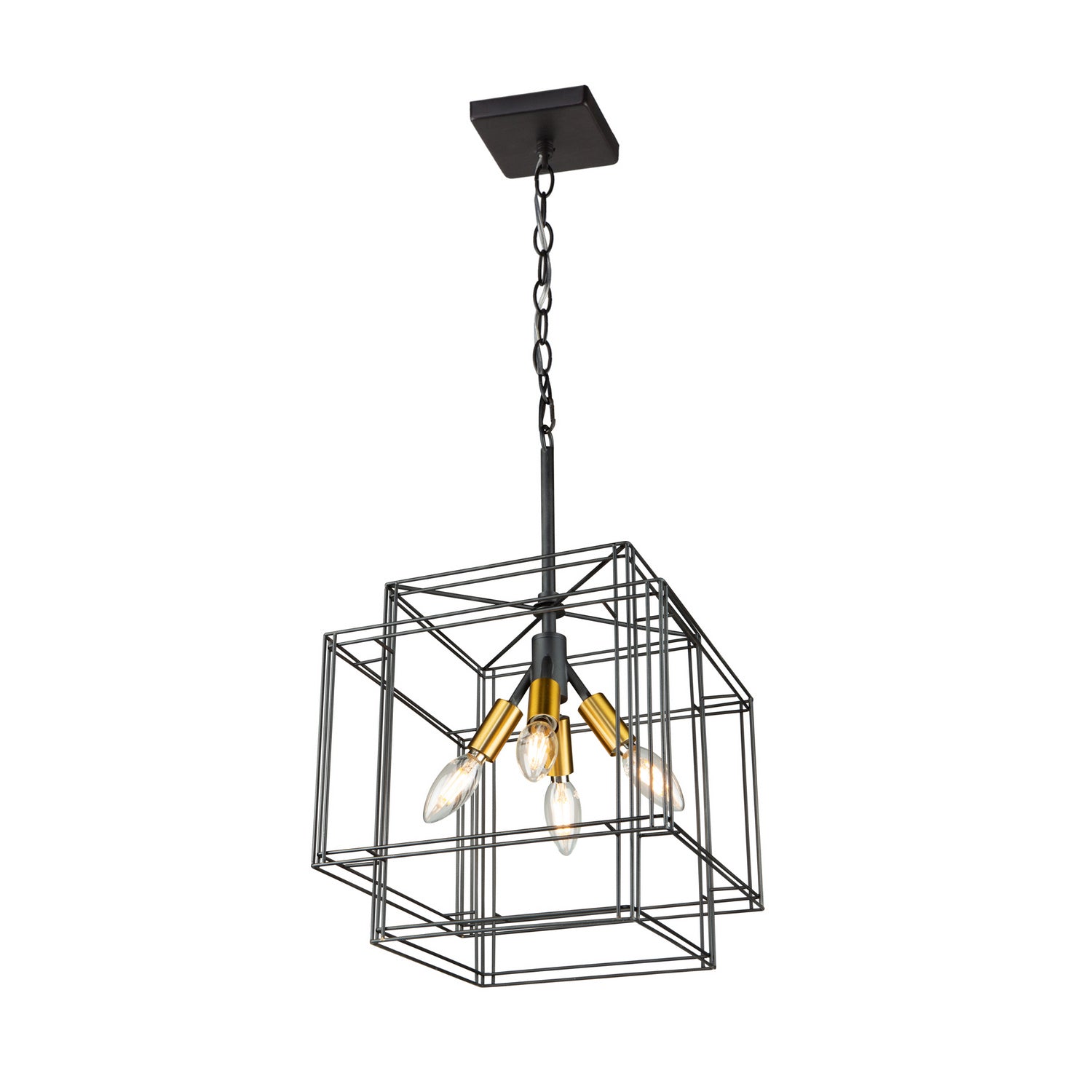 Artcraft - AC11734BK - Four Light Pendant - Artisan - Black and Brushed Brass