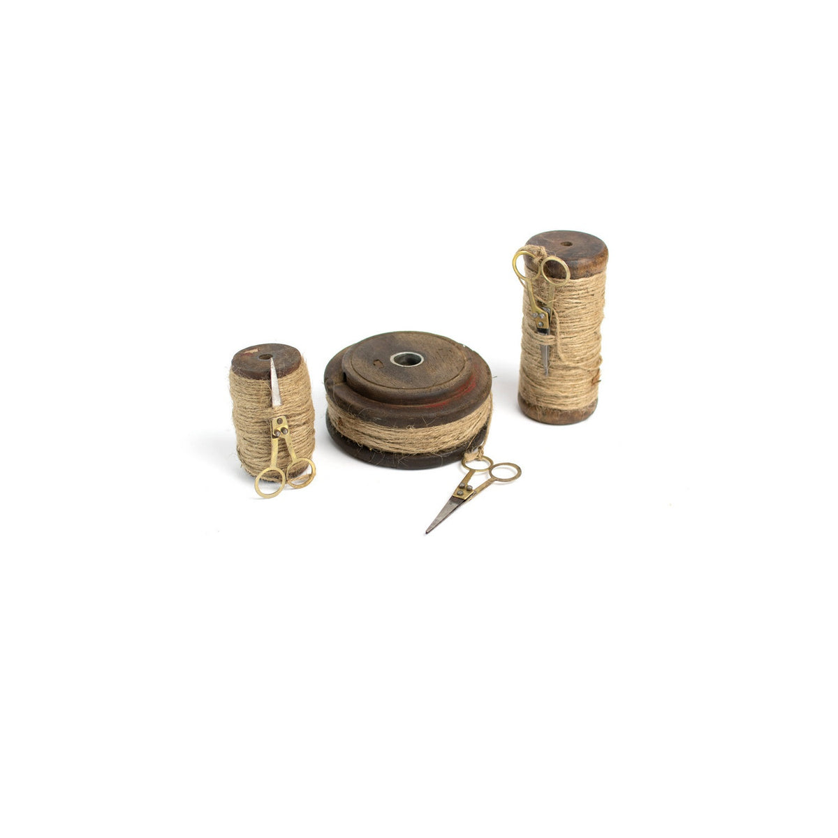 Kalalou - NBF2016 - Set Of 3 Wooden Spools With Jute Twine And Scissors - Multi