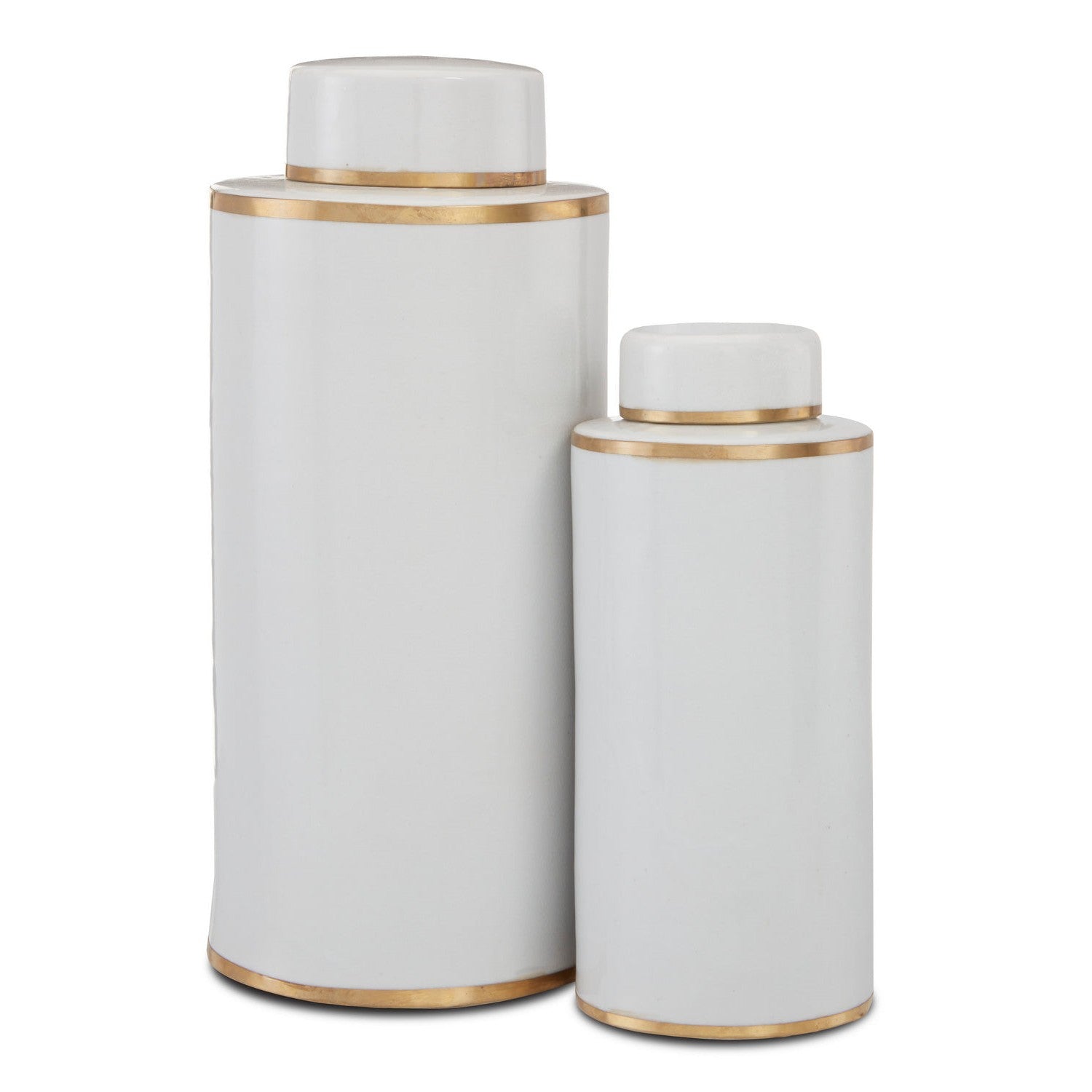 Currey and Company - 1200-0414 - Canister Set of 2 - Tea Canister Collection - White/Antique Brass