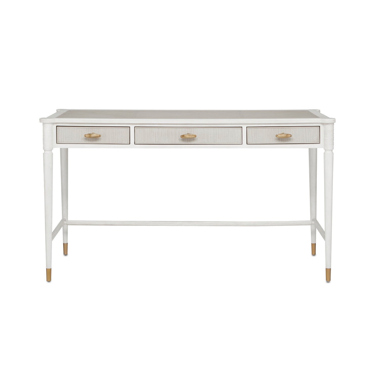 Currey and Company - 3000-0190 - Desk - Aster Collection - Off White/Fog/Brass
