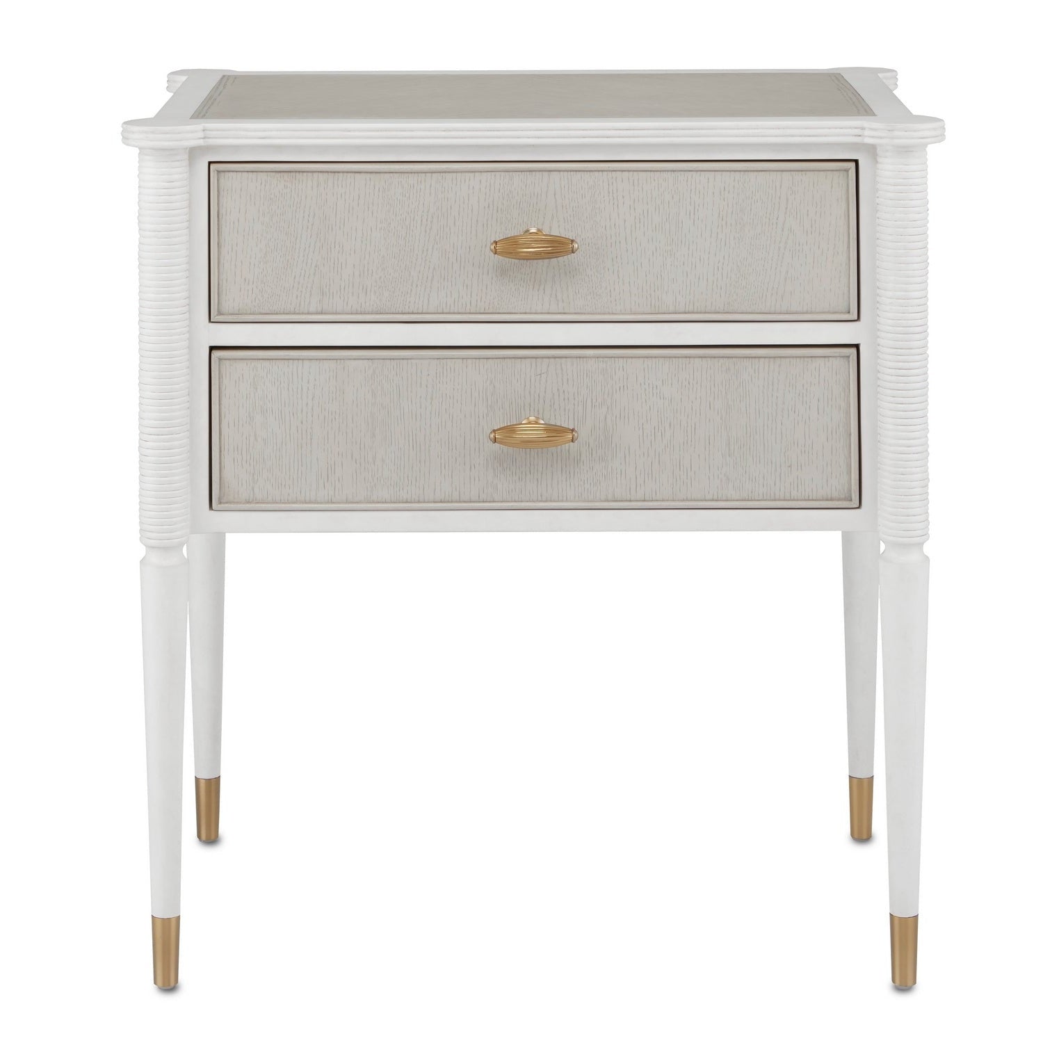Currey and Company - 3000-0191 - Nightstand - Aster Collection - Off White/Fog/Brass