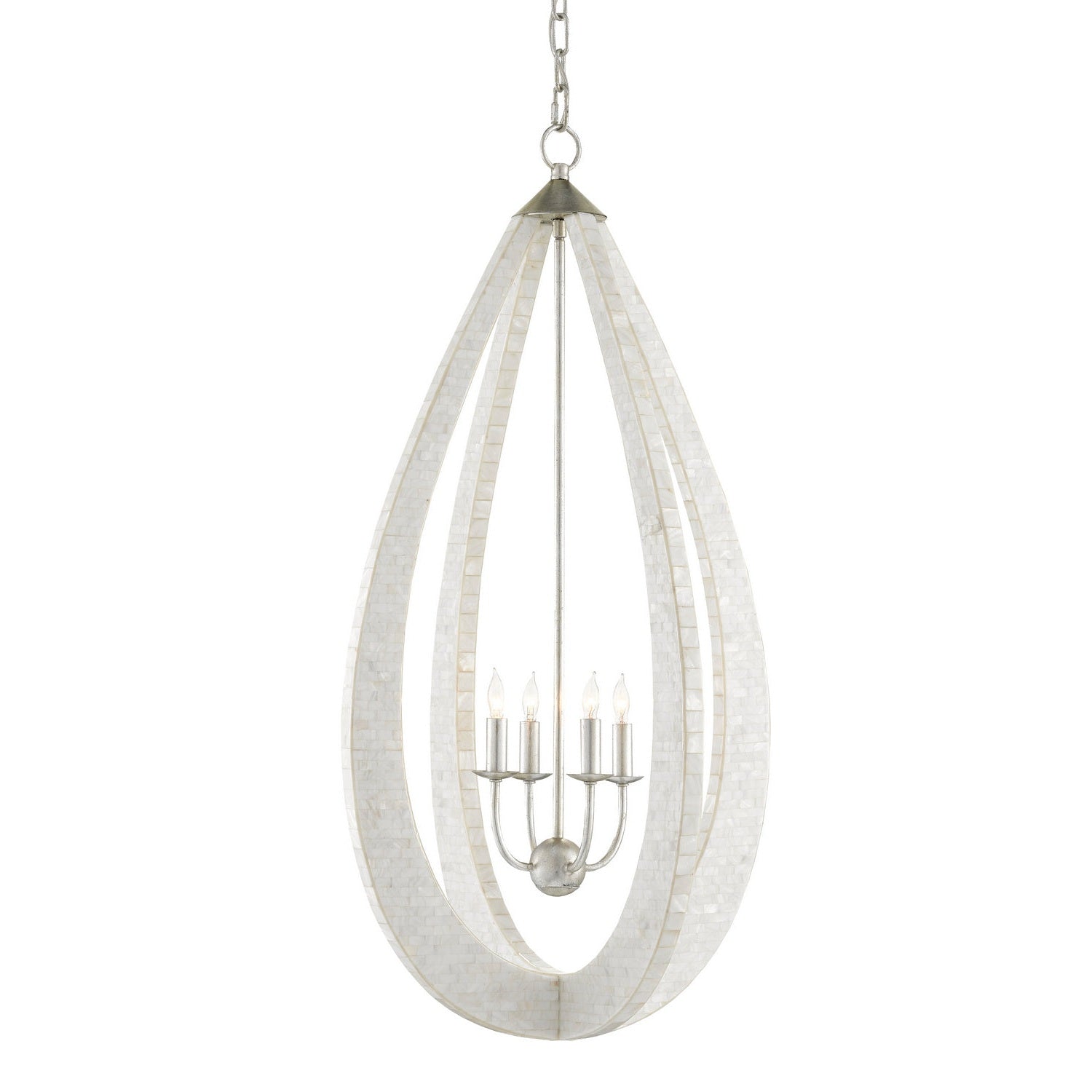 Currey and Company - 9000-0769 - Four Light Chandelier - Arietta Collection - White/Pearl/Silver Leaf