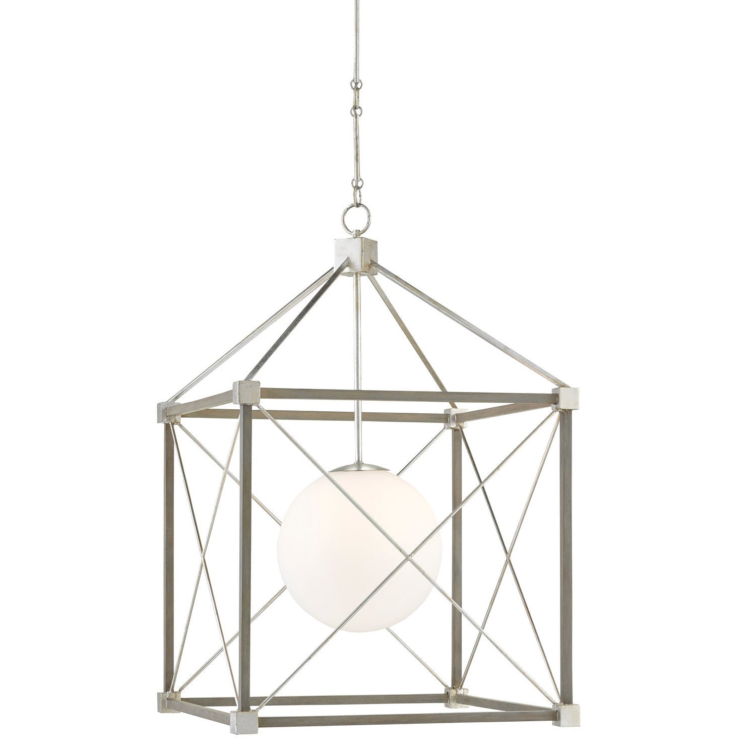 Currey and Company - 9000-0808 - One Light Chandelier - Glendenning Gray Lantern - Contemporary Silver Leaf/Chateau Gray