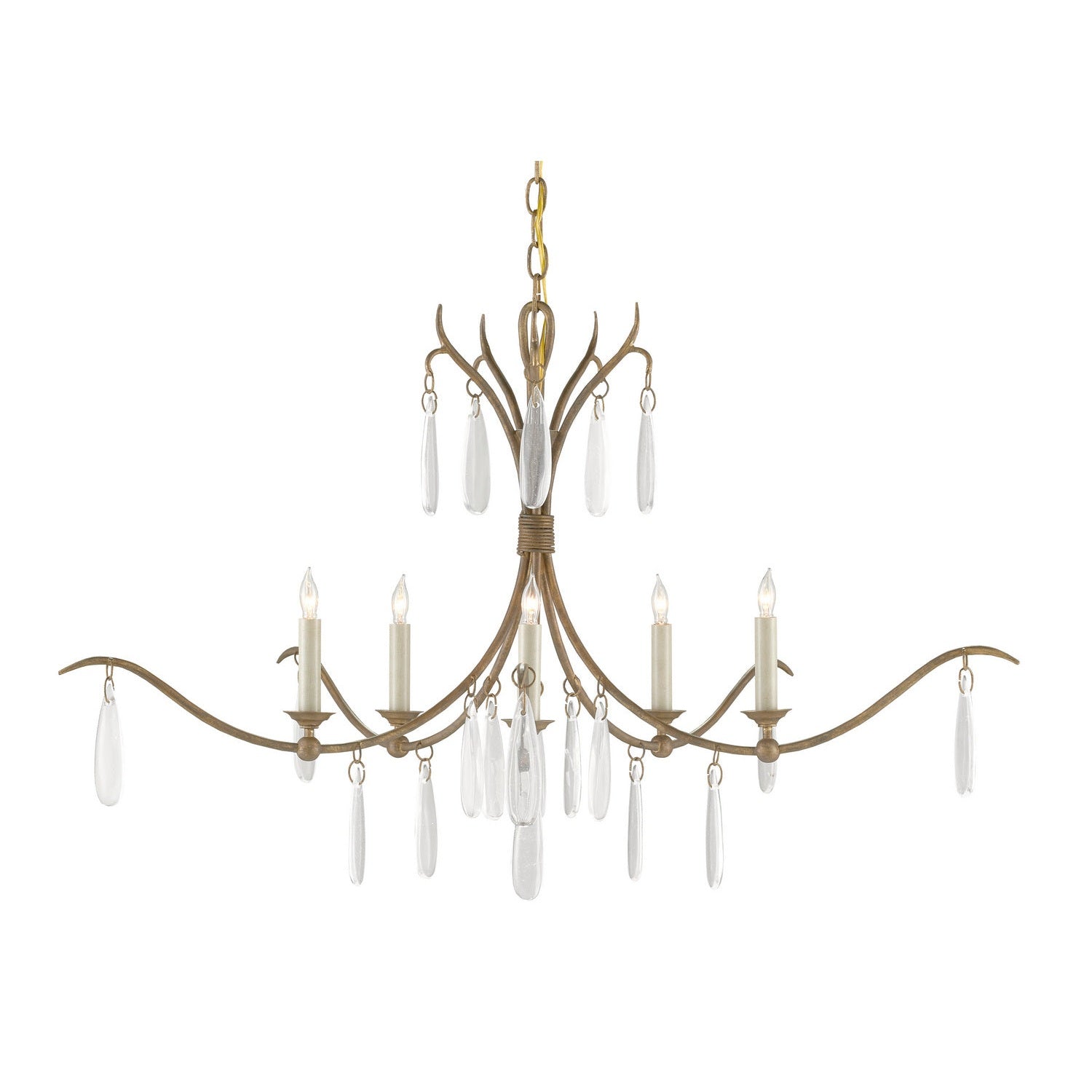 Currey and Company - 9000-0810 - Five Light Chandelier - Marshallia Collection - Rustic Gold/Faux Rock Crystal