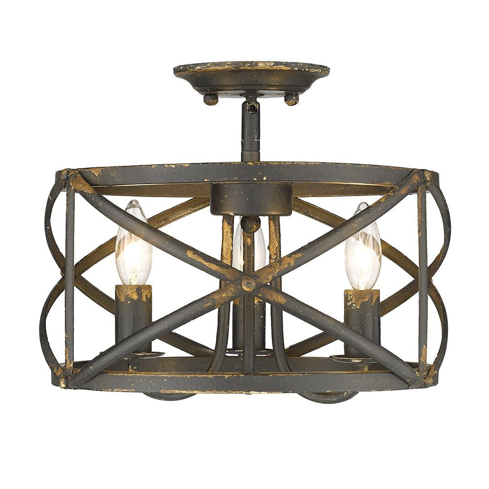 Golden - 0890-SF ABI - Three Light Semi-Flush Mount - Alcott - Antique Black Iron