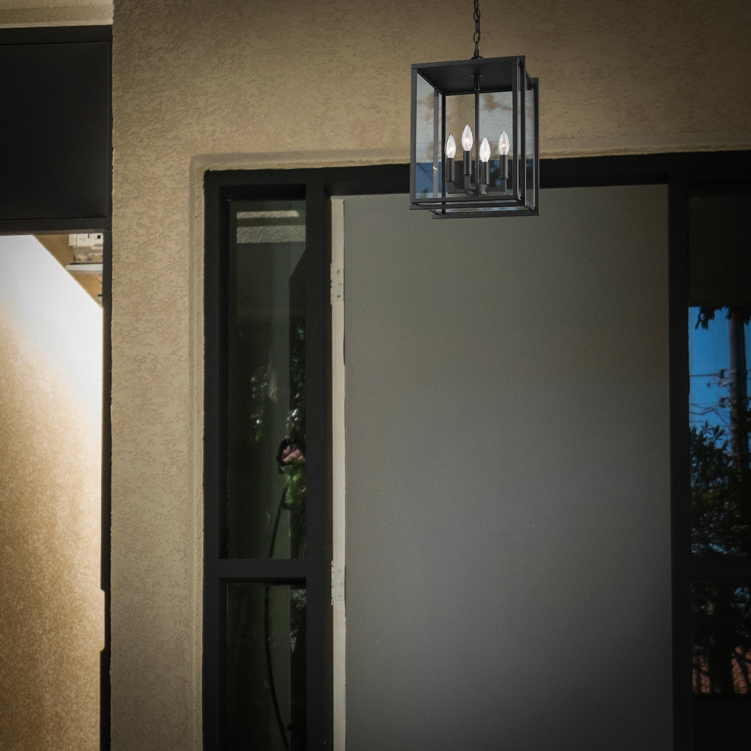 Golden - 6071-O4P NB-CLR - Four Light Outdoor Pendant - Tribeca - Natural Black