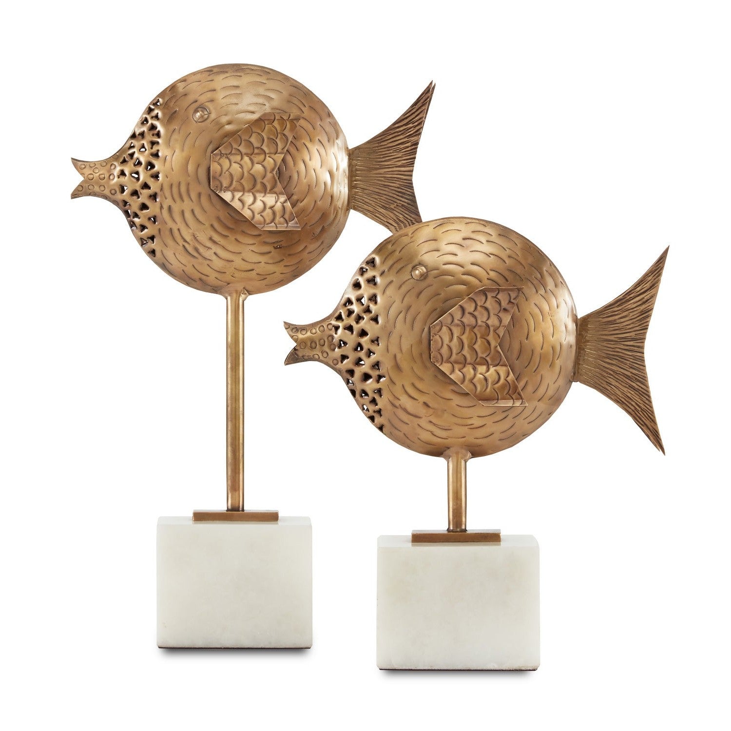 Currey and Company - 1200-0513 - Fish Set of 2 - Cici Brass Fish Set of 2 - Antique Brass/White