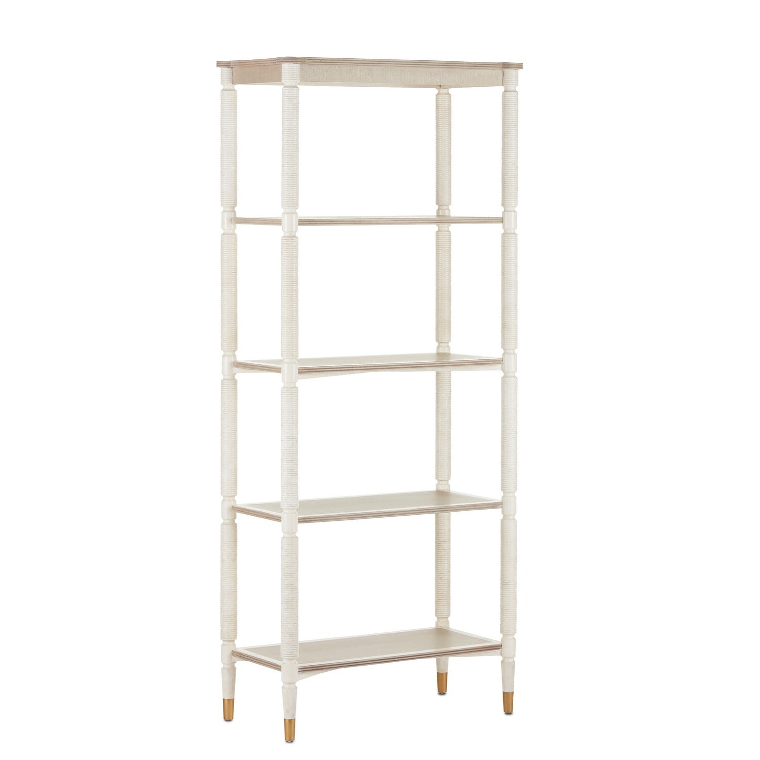 Currey and Company - 3000-0203 - Etagere - Aster Collection - Off White/Fog/Brass