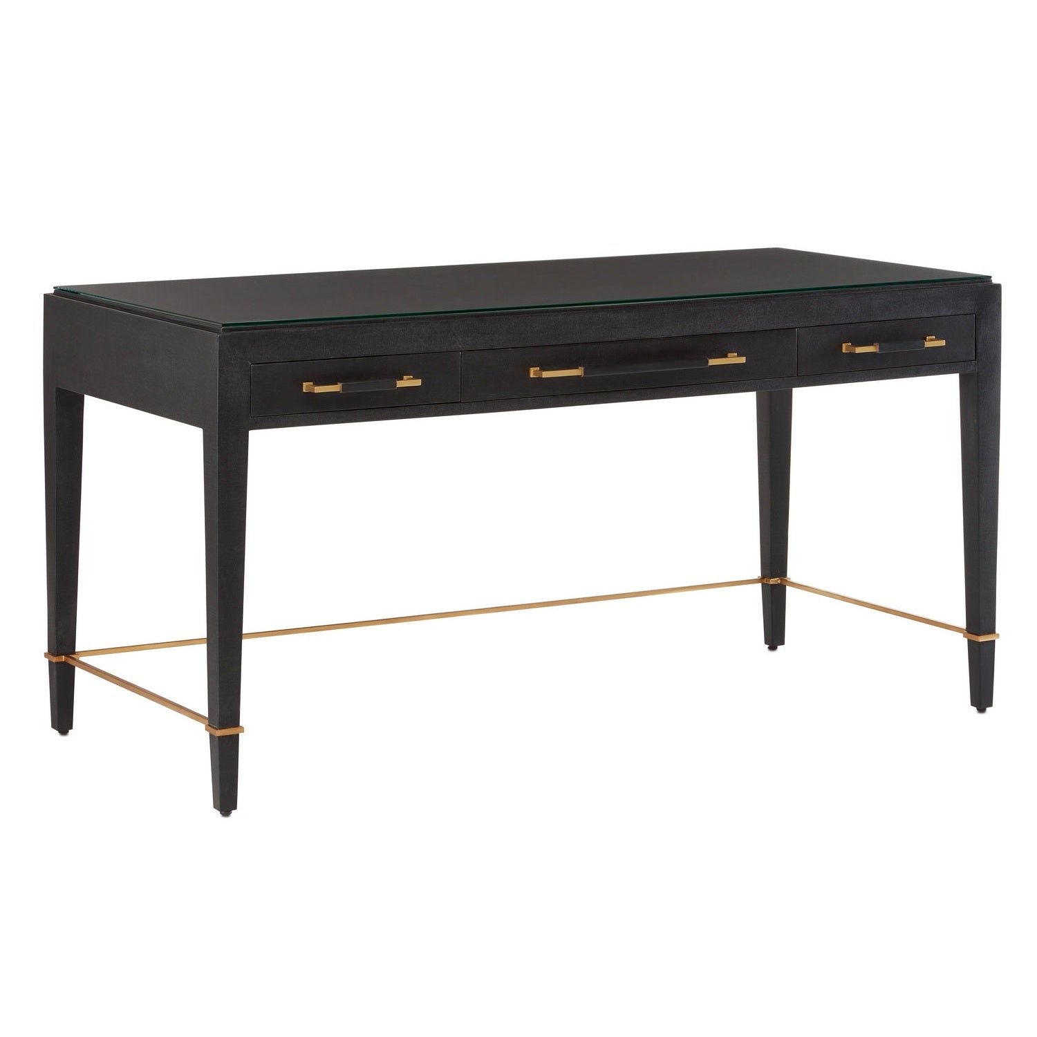 Currey and Company - 3000-0207 - Desk - Verona Collection - Black Lacquered Linen/Champagne