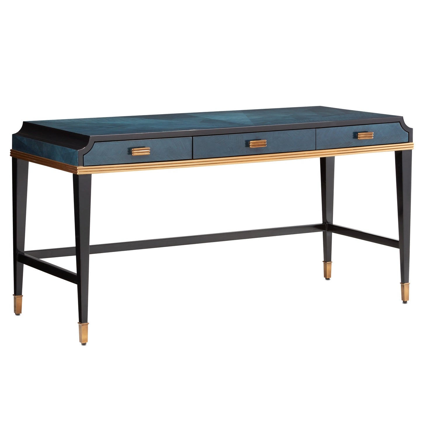 Currey and Company - 3000-0208 - Desk - Kallista Collection - Dark Sapphire/Caviar Black/Antique Brass