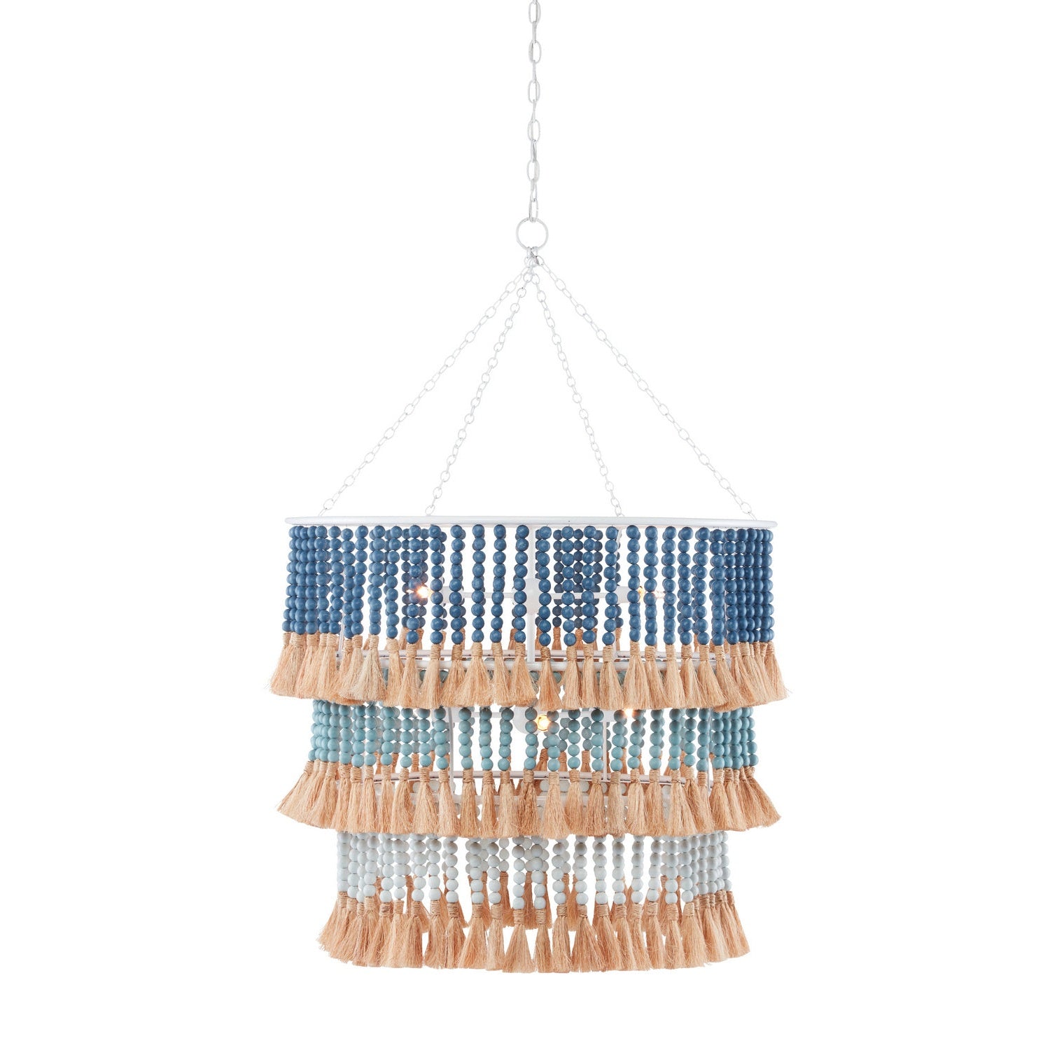 Currey and Company - 9000-0830 - Seven Light Chandelier - St. Barts Collection - Sugar White/Mist Blue/Demin Blue/Natural Rope