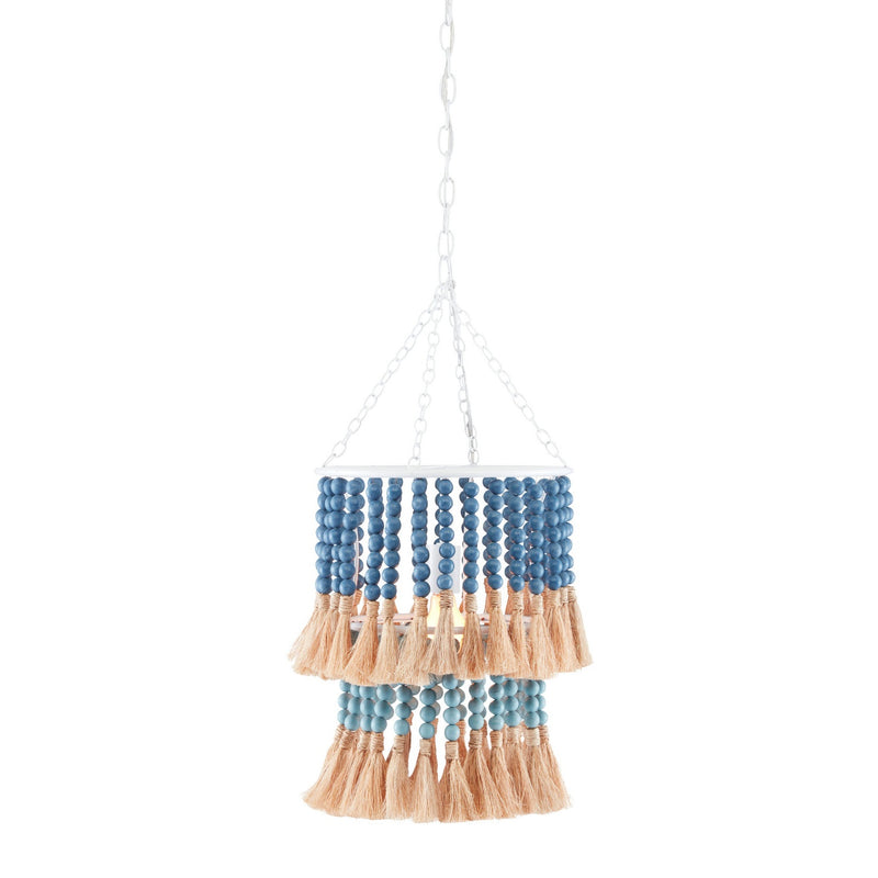 Currey and Company - 9000-0831 - One Light Pendant - St. Barts Collection - Sugar White/Mist Blue/Demin Blue/Natural Rope