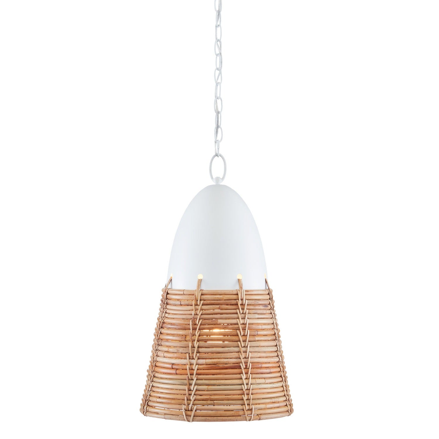 Currey and Company - 9000-0840 - One Light Pendant - Arundo Pendant - Gesso White/Natural Rattan