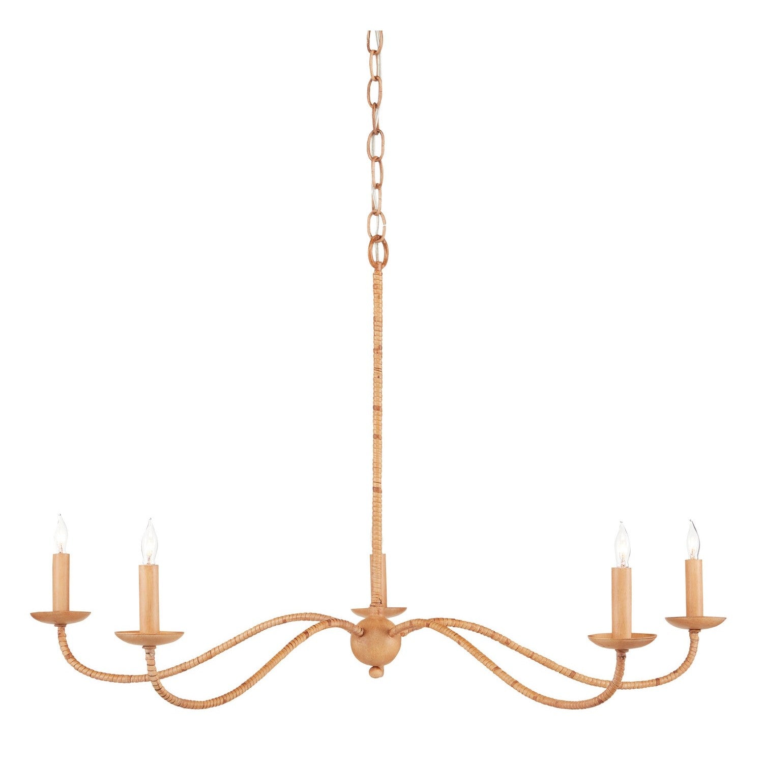Currey and Company - 9000-0848 - Five Light Chandelier - Saxon Collection - Saddle Tan/Natural Rattan
