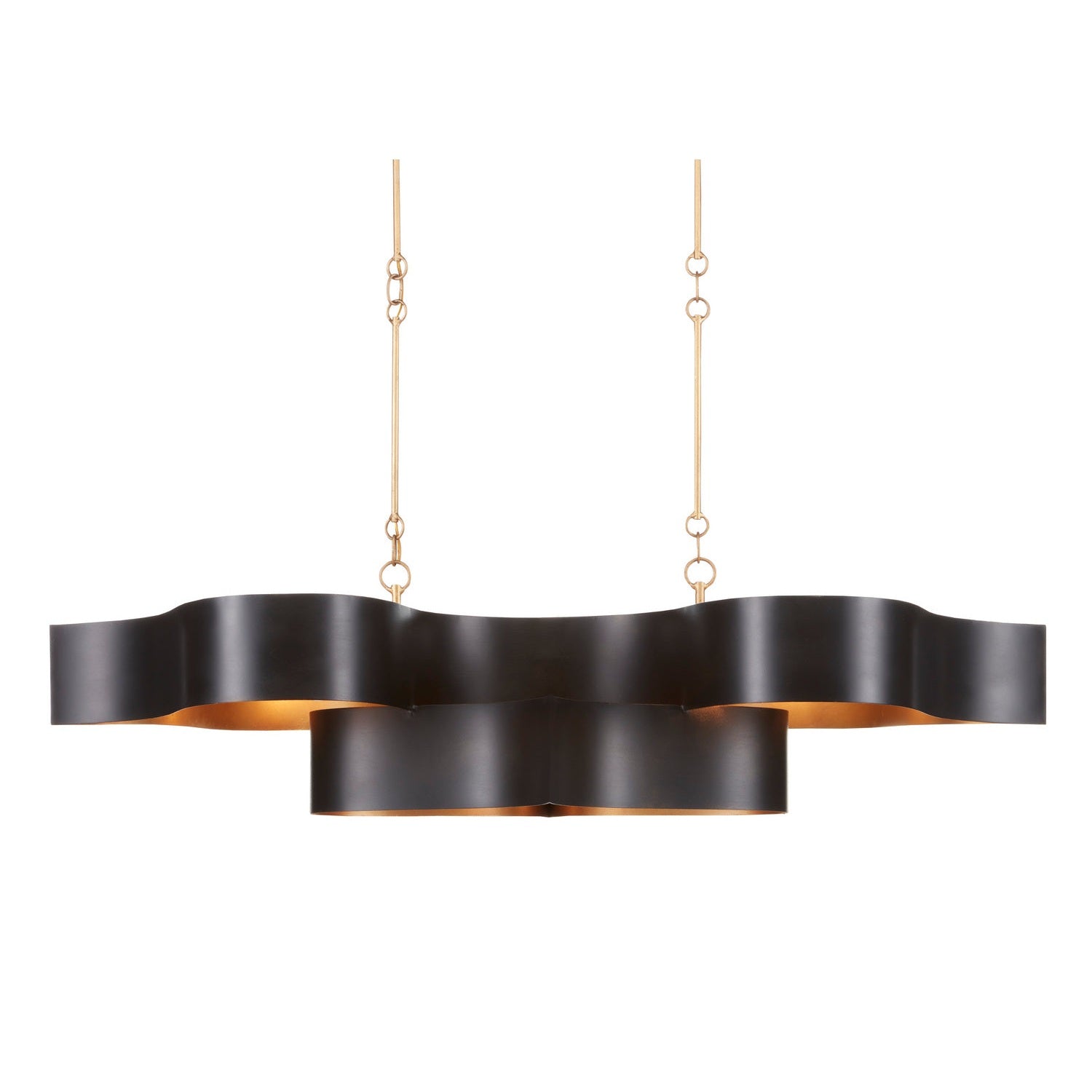 Currey and Company - 9000-0853 - Six Light Chandelier - Grand Lotus Collection - Satin Black/Contemporary Gold Leaf