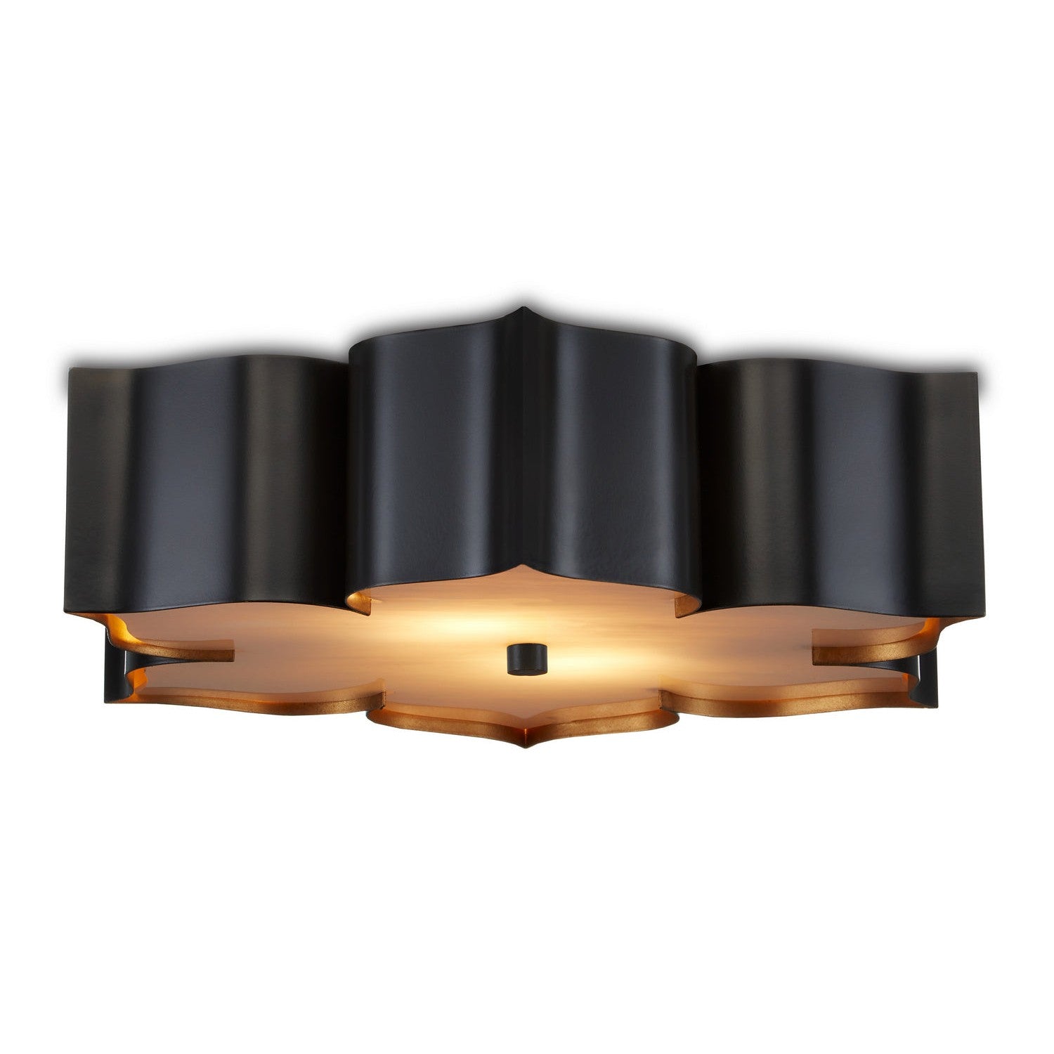 Currey and Company - 9999-0060 - Two Light Flush Mount - Grand Lotus Collection - Satin Black /Contemporary Gold