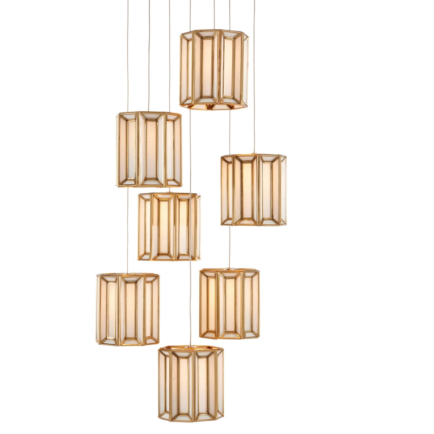 Currey and Company - 9000-0890 - Seven Light Pendant - Daze Collection - White/Antique Brass