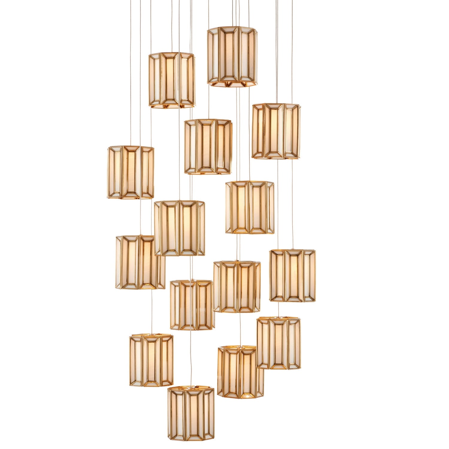 Currey and Company - 9000-0891 - 15 Light Pendant - Daze Collection - White/Antique Brass
