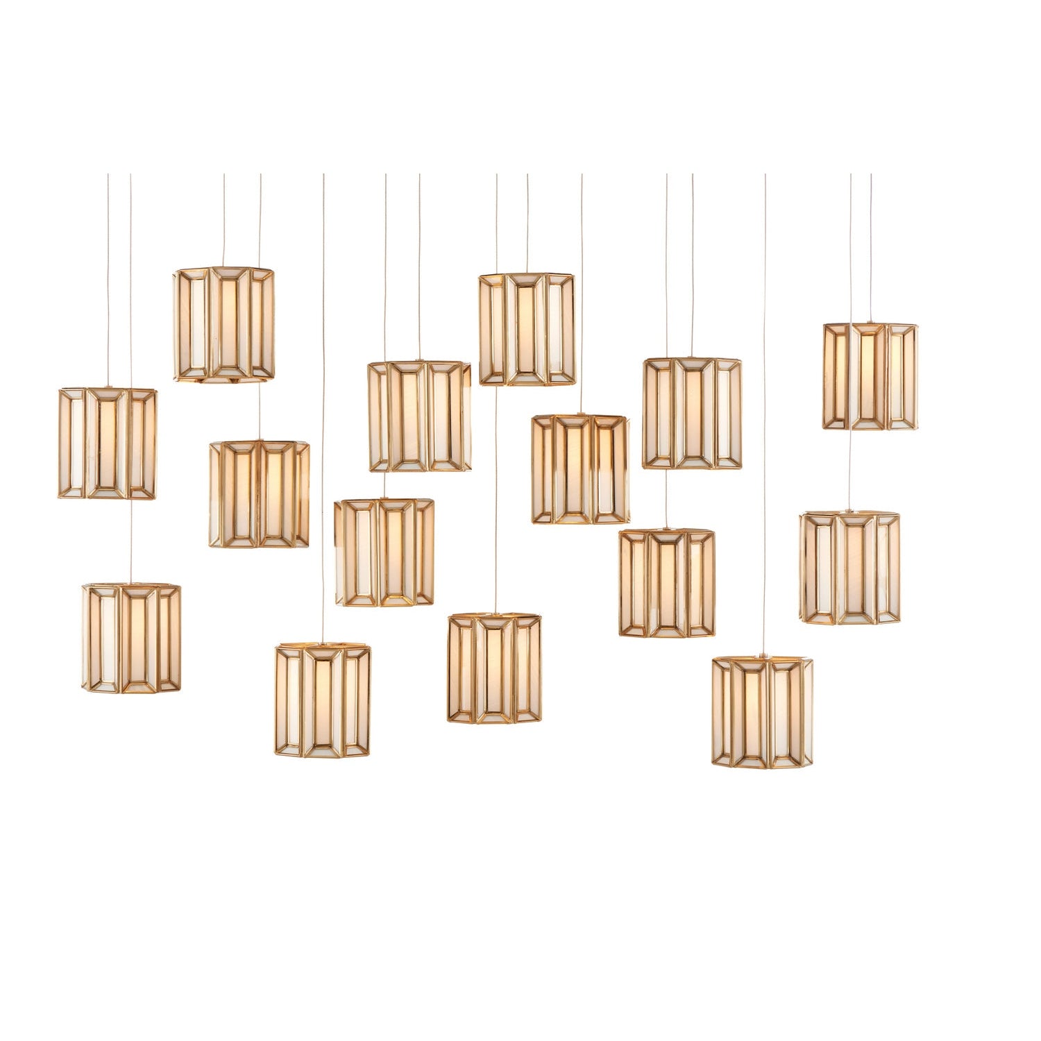 Currey and Company - 9000-0892 - 15 Light Pendant - Daze Collection - White/Antique Brass