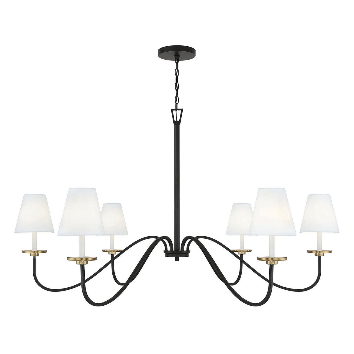 Meridian - M100106BNB - Six Light Chandelier - Black with Natural Brass Accents