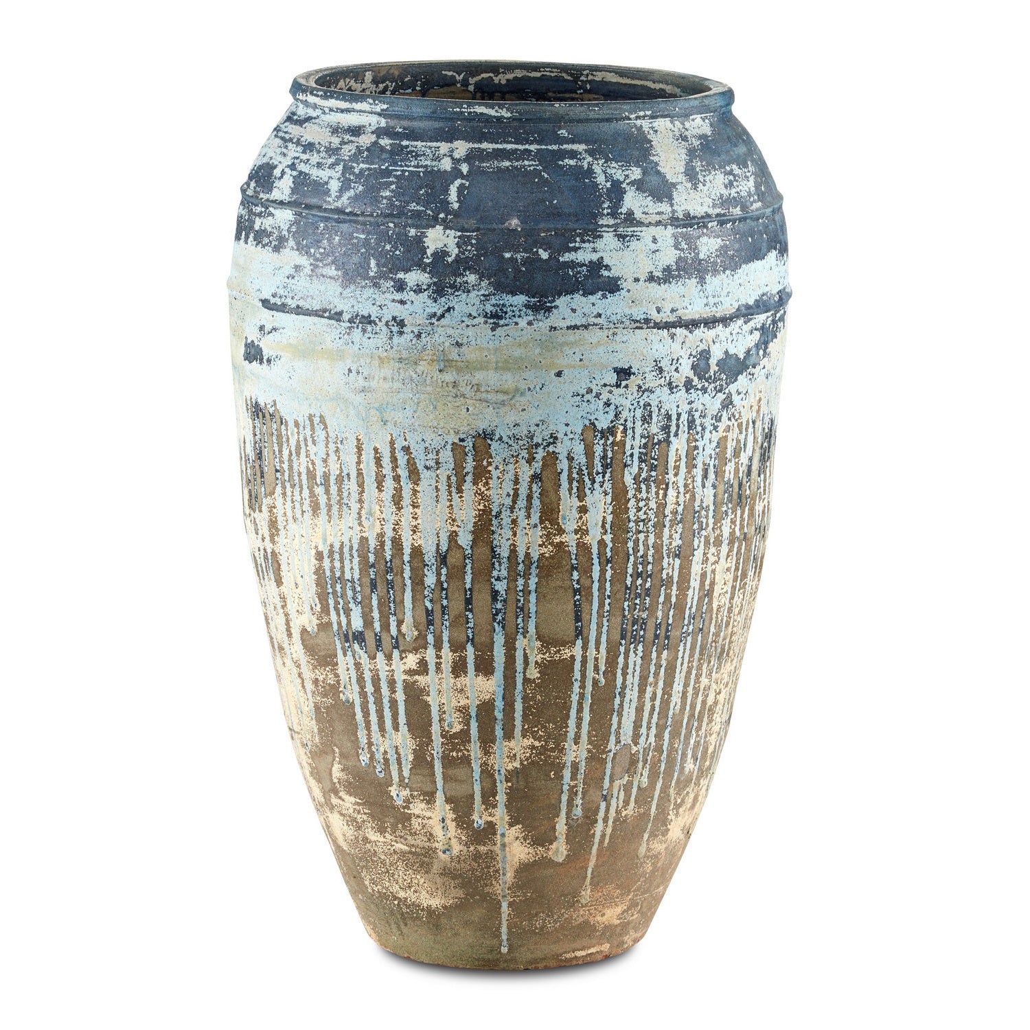 Currey and Company - 2200-0007 - Planter - Catania Large Antique Blue Drip Planter - Antique White / Blue Drip