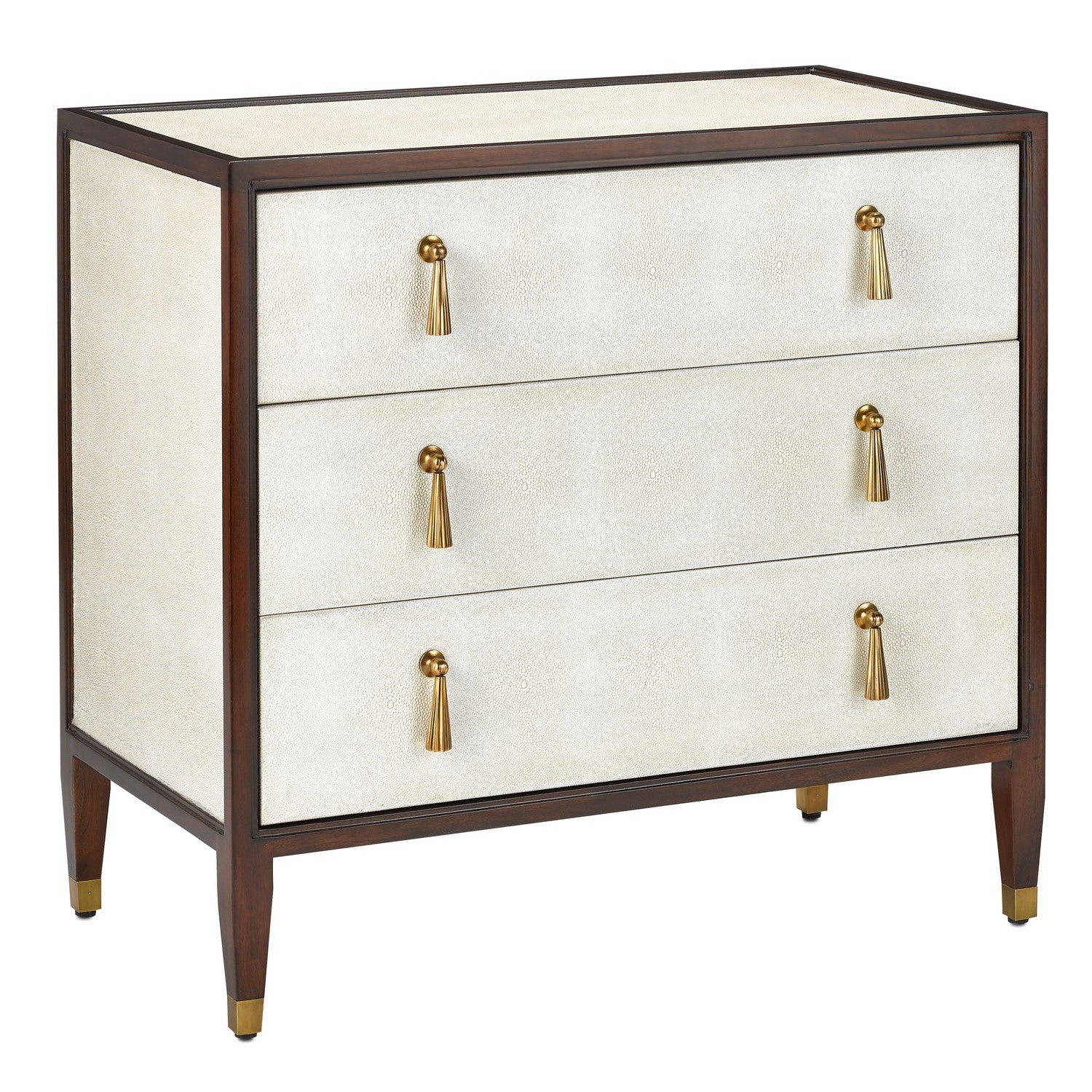 Currey and Company - 3000-0141 - Chest - Evie Collection - Ivory/Dark Walnut/Brass