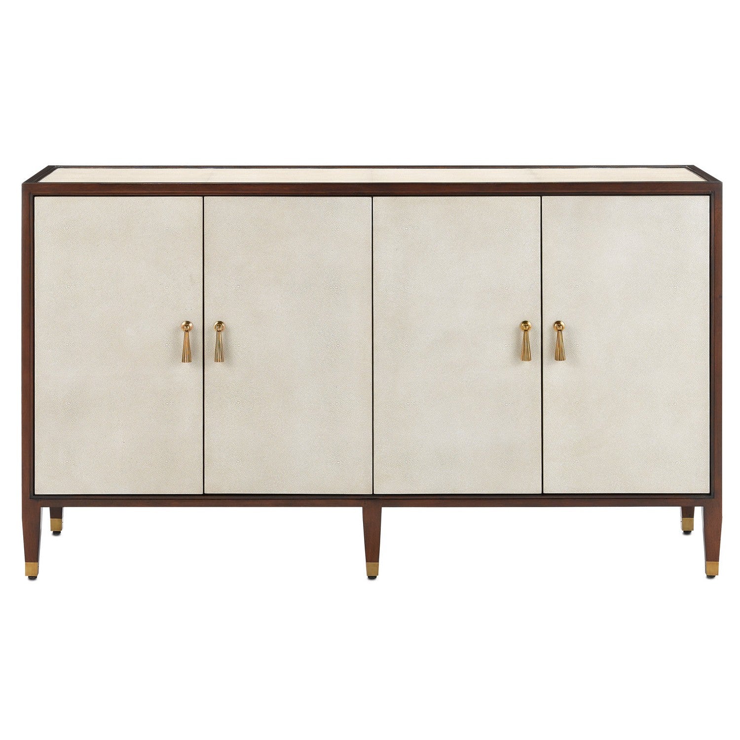 Currey and Company - 3000-0142 - Credenza - Evie Collection - Ivory/Dark Walnut/Brass