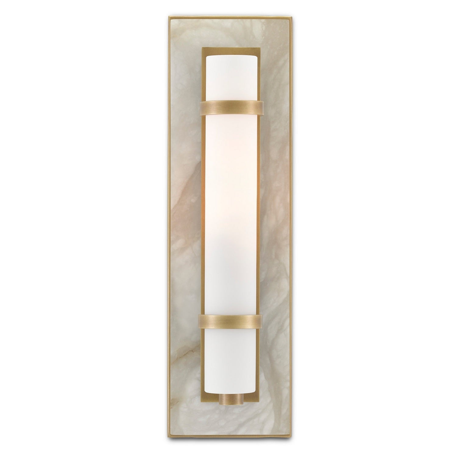Currey and Company - 5800-0016 - One Light Wall Sconce - Bruneau Collection - Natural Alabaster/Antique Brass/Opaque/White