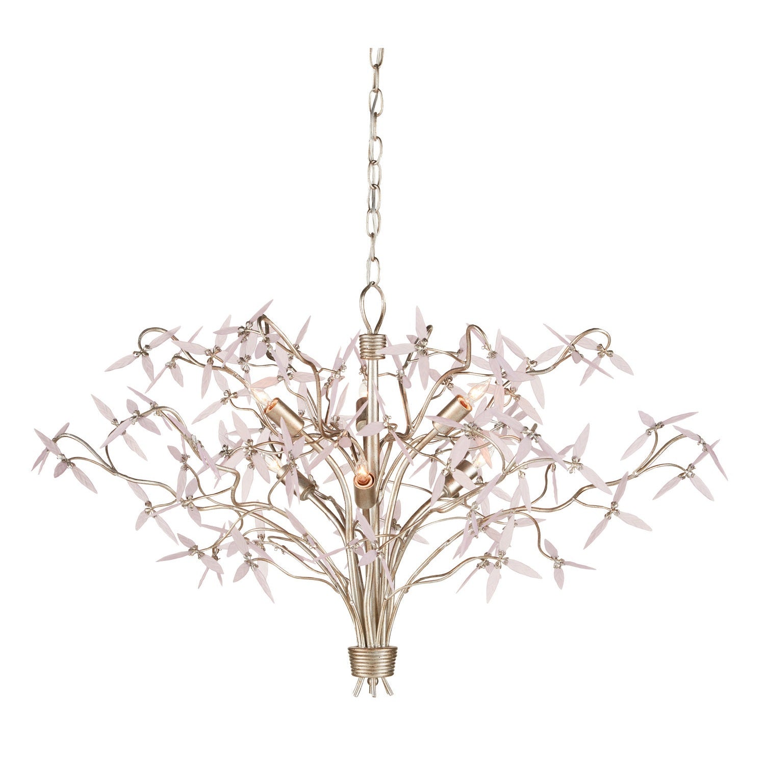 Currey and Company - 9000-0846 - Six Light Chandelier - Gloriana Silver Chandelier - Silver Granello/Pink