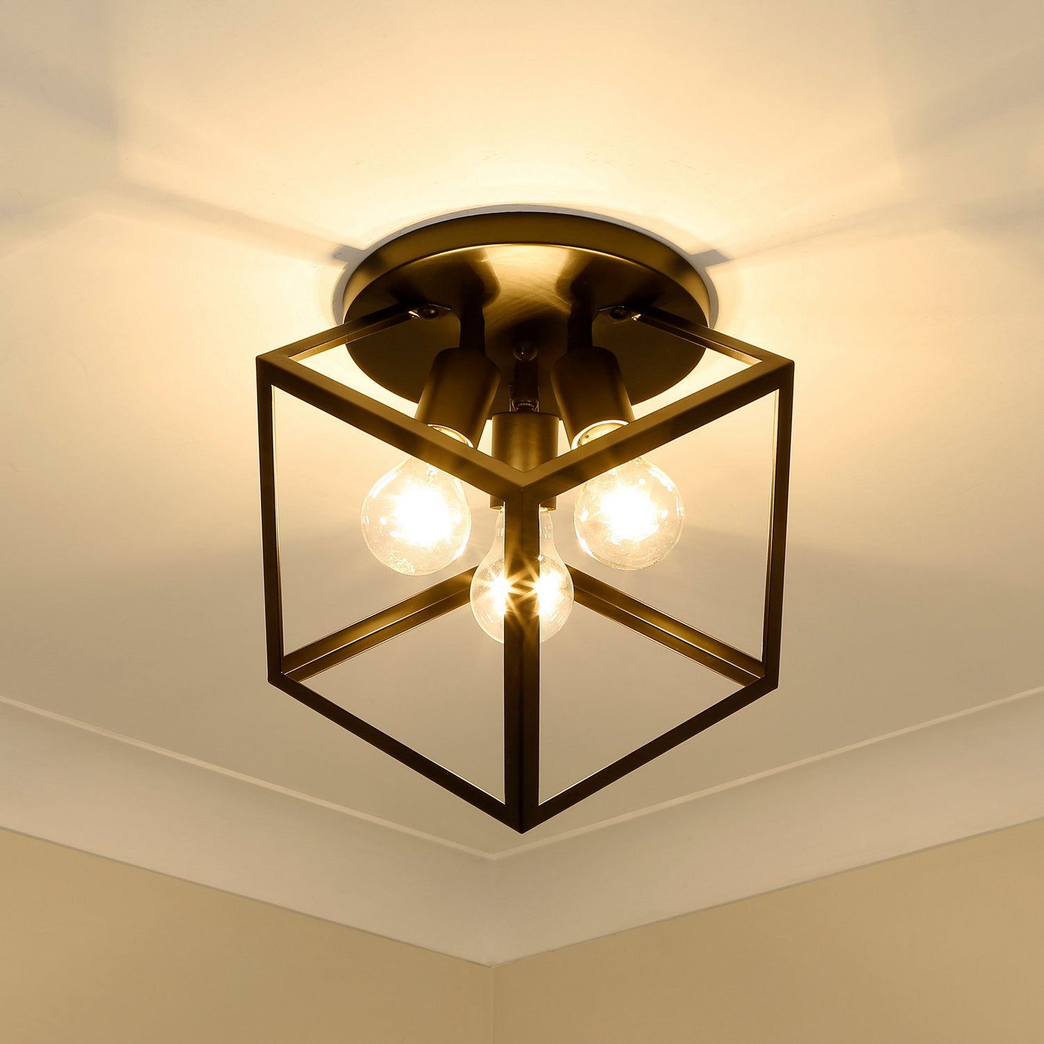 Golden - 2086-3SF BLK - Three Light Semi-Flush Mount - Cassio - Matte Black